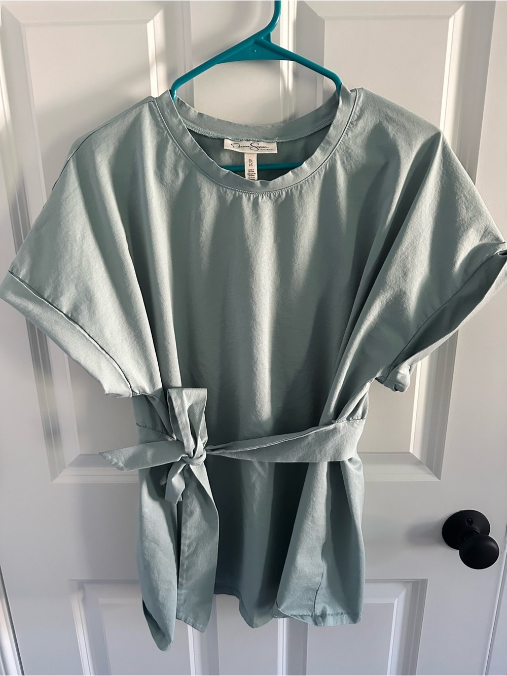 Jessica Simpson Sage Green Tie-Waist Casual Dress Shirt Maternity